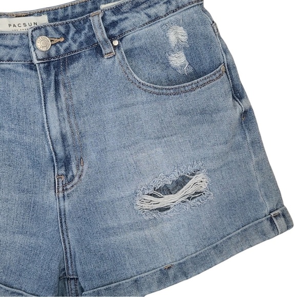 Pacsun High Rise Distressed Mom Denim Jean Shorts Size 29 - Picture 1 of 7
